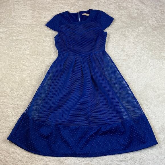 Cobalt blue mesh and bubble fit and flare scuba dress, size 1 - Picture 4 of 13